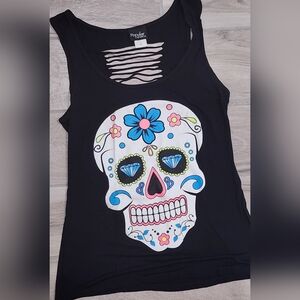Black Floral Skull Women's Tank Top